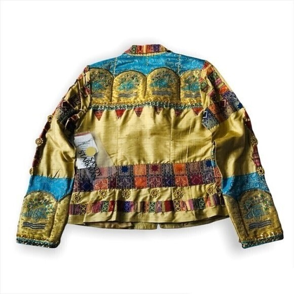 Sandy Starkman Boho Jacket Woven Silk Patchwork Embroidery Sequin Granny 90s S - Picture 8 of 16